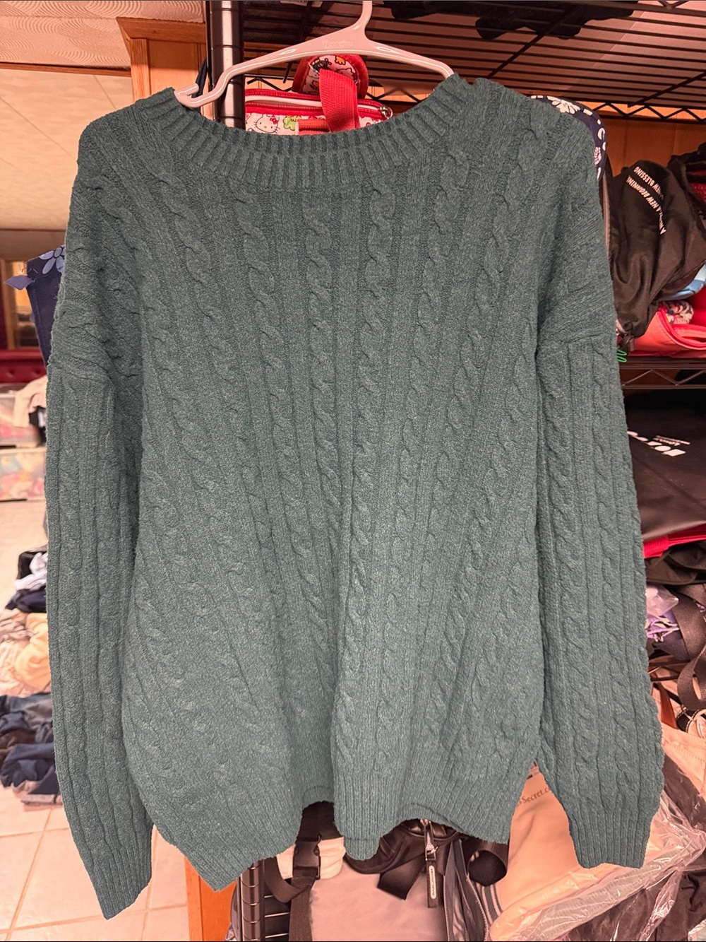 Hollister Teal Cable Knit Crewneck Sweater